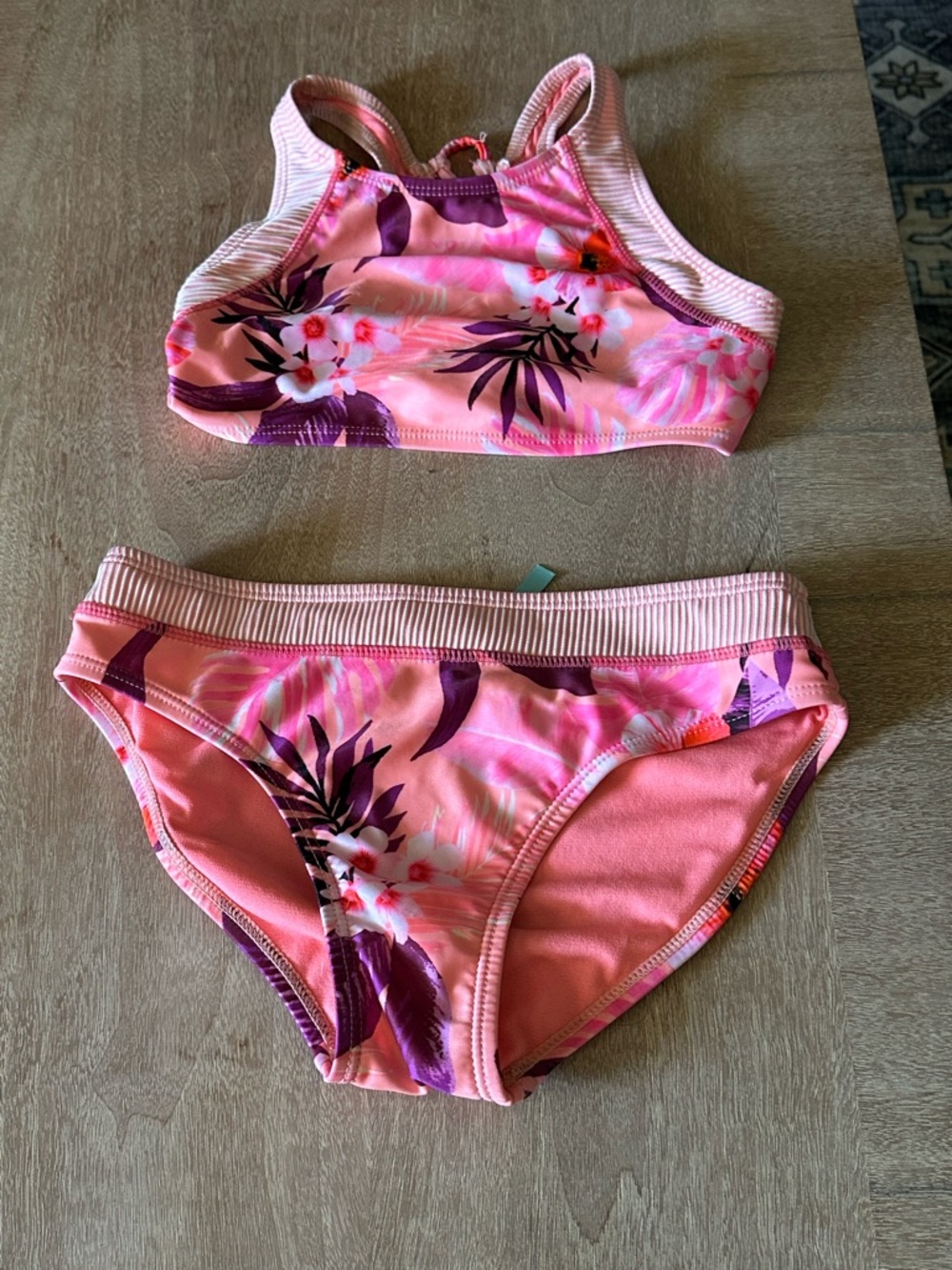Girls' Pink Floral Bikini Set - Two-Piece Swimwear